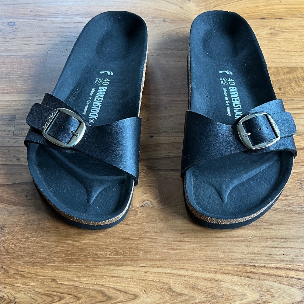 Birkenstock Black Slide Sandals with Buckle